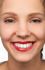 Sticker - Portrait of a Woman Smiling with Red Lipstick