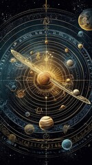 Wall Mural - an astrology chart with planetary alignment illustration. generative ai.