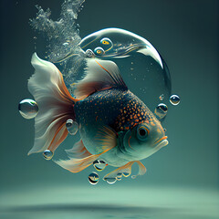 underwater world. fish and bubbles. 3d illustration. 3d cg. high resolution.