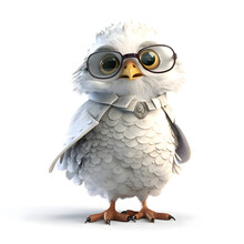 Owl With Glasses On A White Background. 3D Illustration.