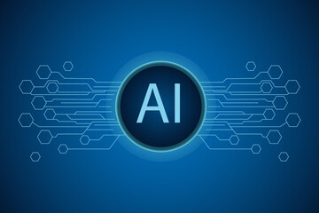 Development of technologies for digital data analysis and machine learning for the computer brain.AI symbol