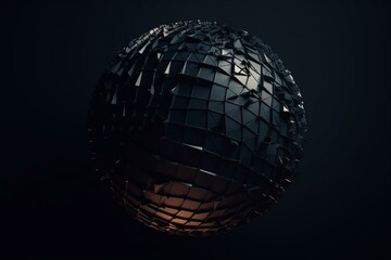 Sticker - Illustration of dark geometric sphere made from squares. Generative AI