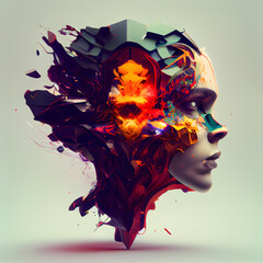 Wall Mural - Human head made of colorful splashes and blots. 3D rendering