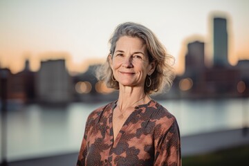 Wall Mural - Portrait of happy senior woman smiling at camera in New York City