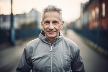 Wall Mural - Portrait of a senior man in a jacket on the bridge.