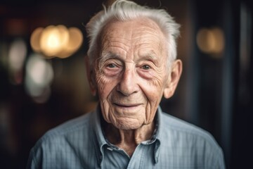 Wall Mural - Portrait of an old man with grey hair in the room.