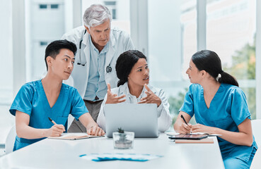 Wall Mural - working cohesively and productively towards the betterment of the patient. shot of a group of medica