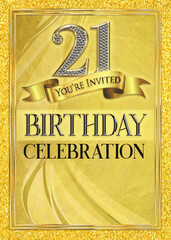 Wall Mural - 21st Birthday Celebration Gold Invitation Template Design