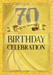 Wall Mural - 70th Birthday Celebration Gold Invitation Template Design