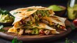 Savory Chicken Quesadilla with Melted Cheese and Guacamole - Generative AI