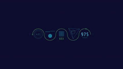 Wall Mural - looped animation of a wavy line with geometric shapes hud element.