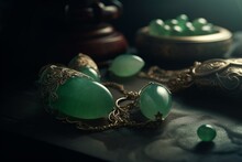 Jade Jewelry, Material, Warm Tones, And Green. Generative AI