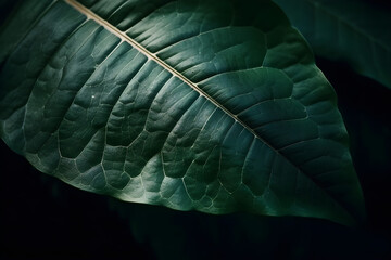 Wall Mural - Nature concept. Layout with texture a green leaf close-up. Background with Leaves vintage dark green color and white frame.
Generative AI. 
