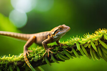 Green Lizard On A Branch