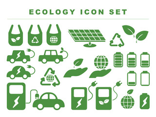環境保護とエコと電気自動車などに関するアイコン