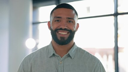 Poster - Smile, business and face of man in office for professional, management or confidence. Mindset, pride and expert with portrait of male employee in startup agency for ambition, positive or motivation