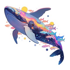 Wall Mural - a large sea whale in bright and colorful space