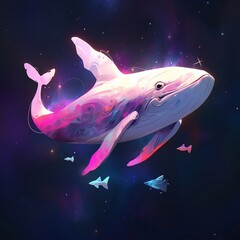 Wall Mural - A large sea whale in bright and colorful space