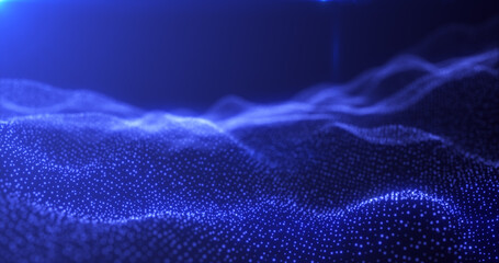 Wall Mural - Abstract blue energy waves from particles of futuristic hi-tech glowing background