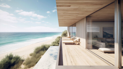 Minimalistic contemporary modern beach house. Generative AI