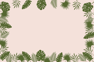 Wall Mural - Minimal abstract leaves. Vector drawing of tropical leaves on a pink background. Trendy botanical elements for your design.