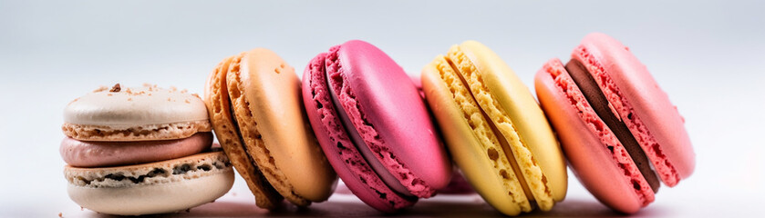 Wall Mural - A close-up banner of delicious macaron desserts