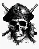 "Ein faszinierendes Bild eines Piraten-Schädelkopfs" Dieses Kunstwerk zeigt einen Schädelkopf mit Piratenmotive
