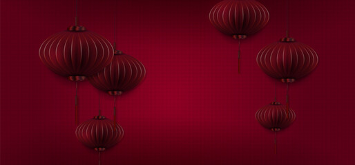 Wall Mural - Red texture background, Chinese lanterns in paper art style