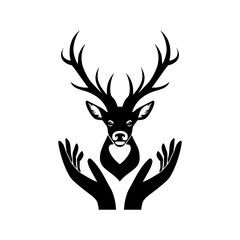 Canvas Print - Deer head with antlers in hands icon isolated on transparent background