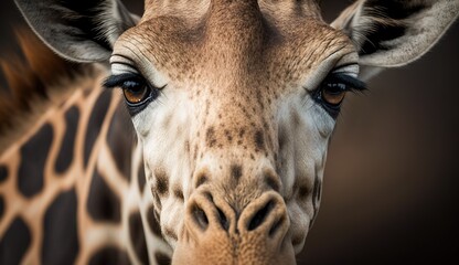 Wall Mural - Close-up of a giraffe's head and face. Generative AI