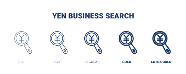 Wall Mural - yen business search icon. Thin, light, regular, bold, black yen business search icon set from business and finance collection. Editable yen business search symbol can be used web and mobile