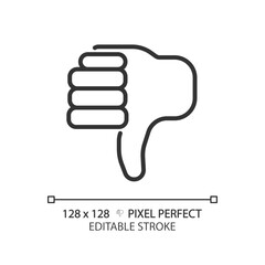 Wall Mural - thumbs down pixel perfect linear icon. negative evaluation of product. performing bad customer exper