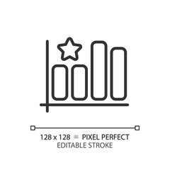 Wall Mural - Bar graph pixel perfect linear icon. Company rating growth analytics. Customer satisfaction improvement. Thin line illustration. Contour symbol. Vector outline drawing. Editable stroke