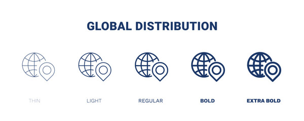 Sticker - global distribution icon. Thin, light, regular, bold, black global distribution icon set from delivery and logistics collection. Editable global distribution symbol can be used web and mobile