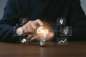 LMS - Learning Management System for lesson and online education, course, application, study, e learning, knowledge everywhere and every time.LMS icon.