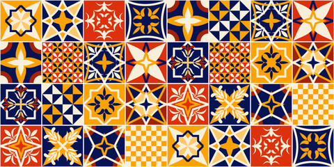 Talavera style Spanish floor tile vector set