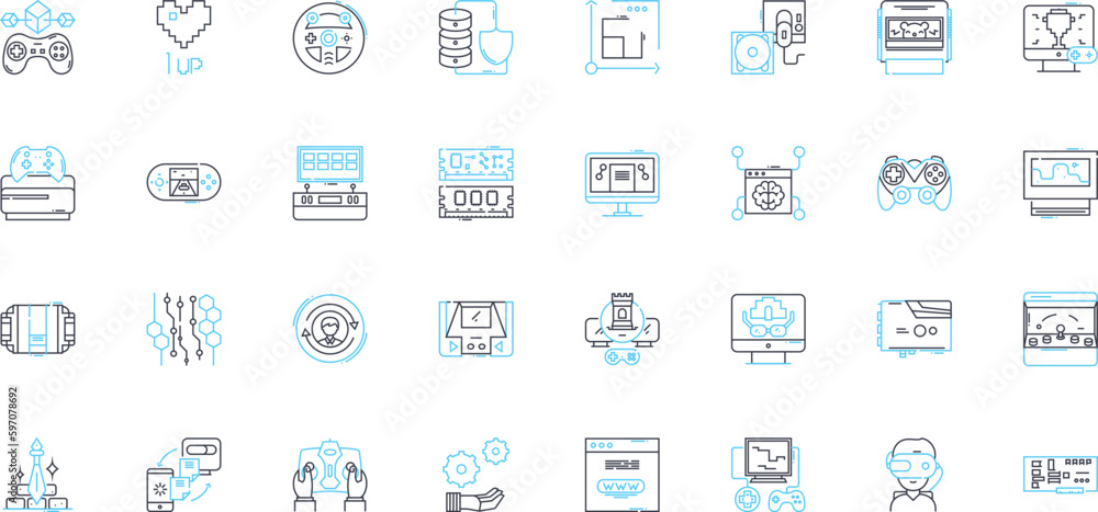 Computer hardware linear icons set. Processor, Graphics, Memory ...