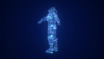 Wall Mural - Blue science fiction mecha warrior display animation, future technology robot model, next-generation game character animation.