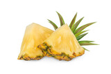 whole pineapple and pineapple slice. Pineapple with leaves isolated on transparent background with clipping path, single whole pineapple and pineapple slice. with clipping path and alpha channel.