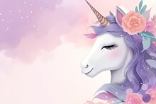 Majestic Unicorn Wearing A Colorful Flower Crown On Its Head. Generative AI