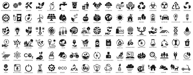 Wall Mural - Ecological icon set, green vector environment, energy sign and symbol concept. Vector illustration