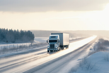 Wall Mural - Truck with container on highway, cargo transportation, generative ai