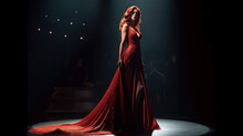 Theater Actress In A Beautiful Red Dress Created With Generative AI Technology