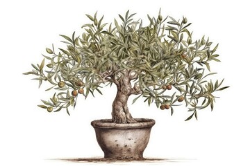 Sticker - an Olive Tree in a Pot on a Clean White Backgroun. Generative AI