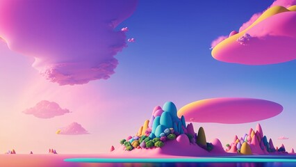 Wall Mural - A Stunning View Of A Colorful Landscape With A Lake And Mountains AI Generative