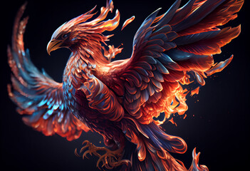 A phoenix rising from the ashes, its fiery wings unfurling in all their splendor. Generative AI technology.