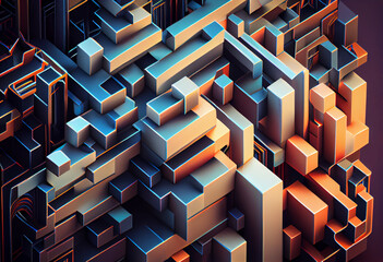 Leinwandbilder - An intricate pattern of interlocking polygons that resemble a digital model. Generative AI technology.