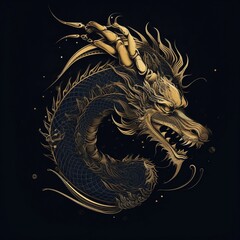 Wall Mural - chinese dragon symbol avatar emblem on black background