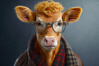 Cow with glasses and scarf around it's neck wearing leather jacket. Generative AI
