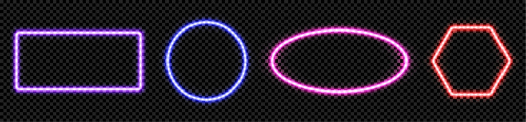 Wall Mural - neon light frame with glow square, rectangle geometric hexagon shape border vector. led line sign wi